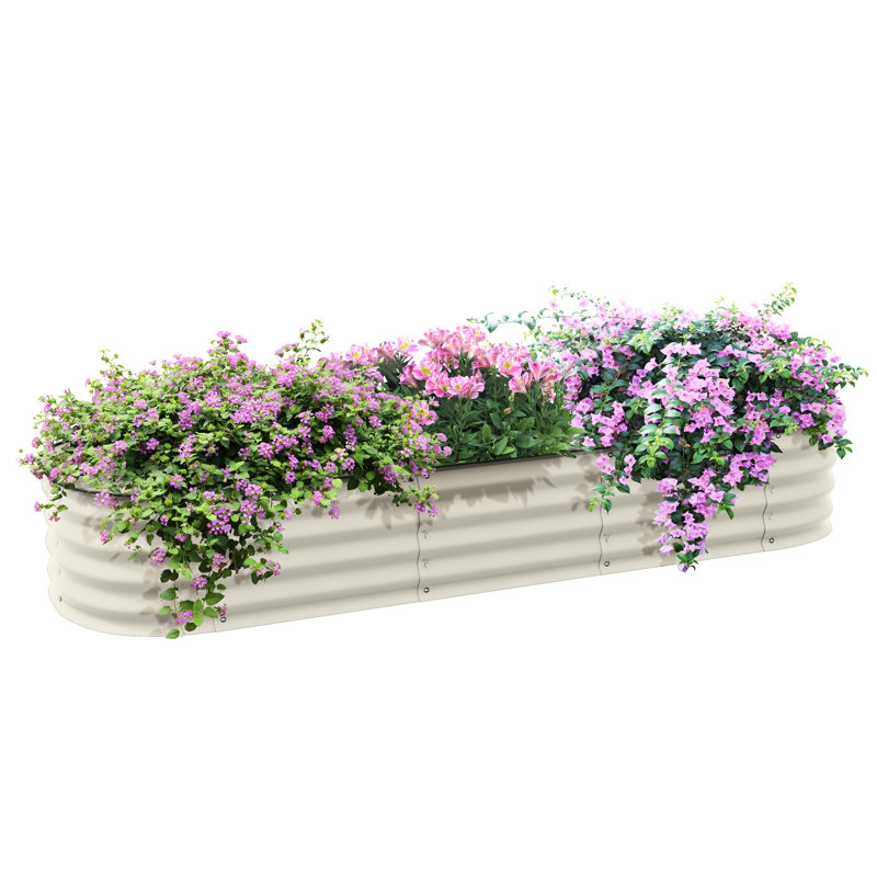 Outdoor Galvanized Metal Raised Garden Bed Kit 6.4' X 2' 1', Planter With Edging, Cream, Self - Draining, Ideal For Flower Herb And Vegetable Cultivation, Modular Design Elevated Box Growth, Build