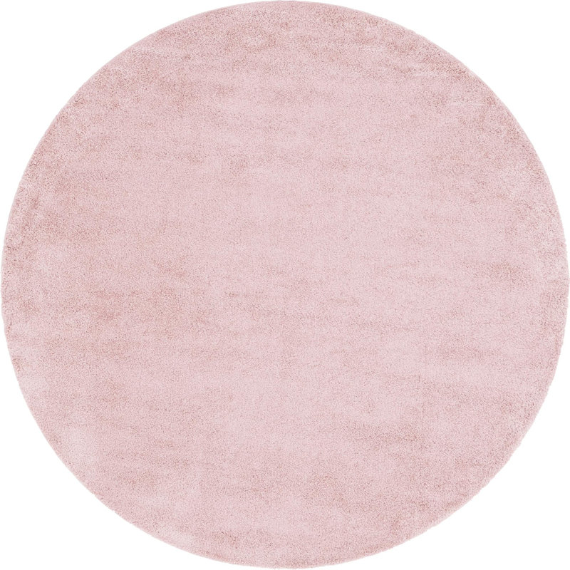 Tapis rose en polypropylène tissé à la machine à poils longs Fragos, Rond 8 pi
