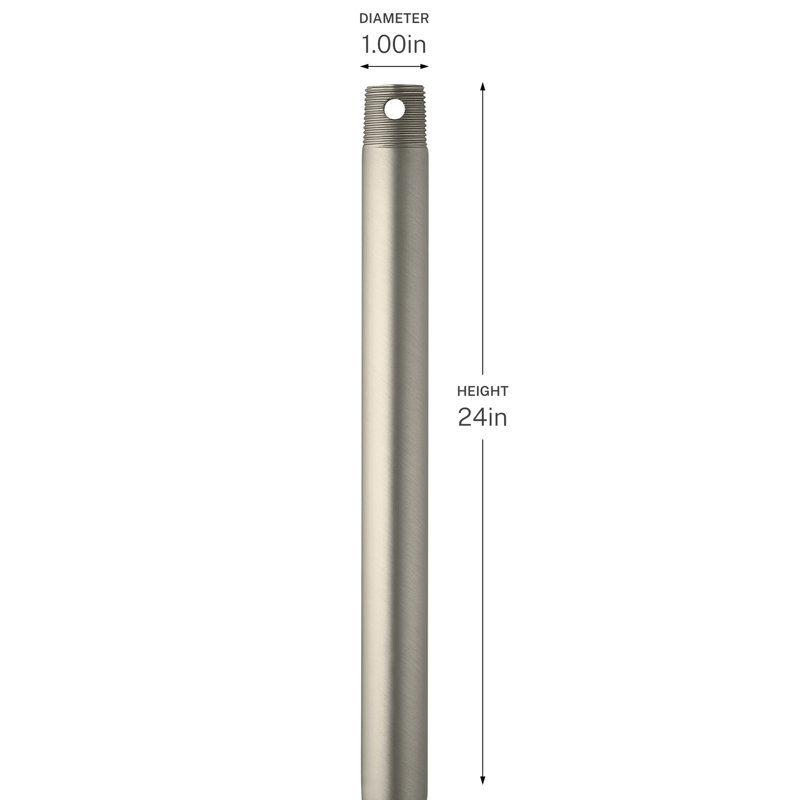 Tige de ventilateur de plafond simple à filetage 24 po en nickel brossé, 24" H x 1" W x 1" D, Nickel brossé