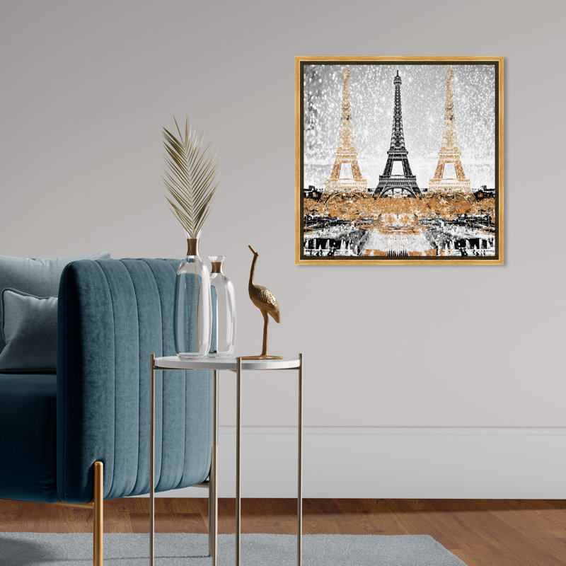 Triple Paris or - Impression sur toile, H 20 po x l 20 po, Cadre doré