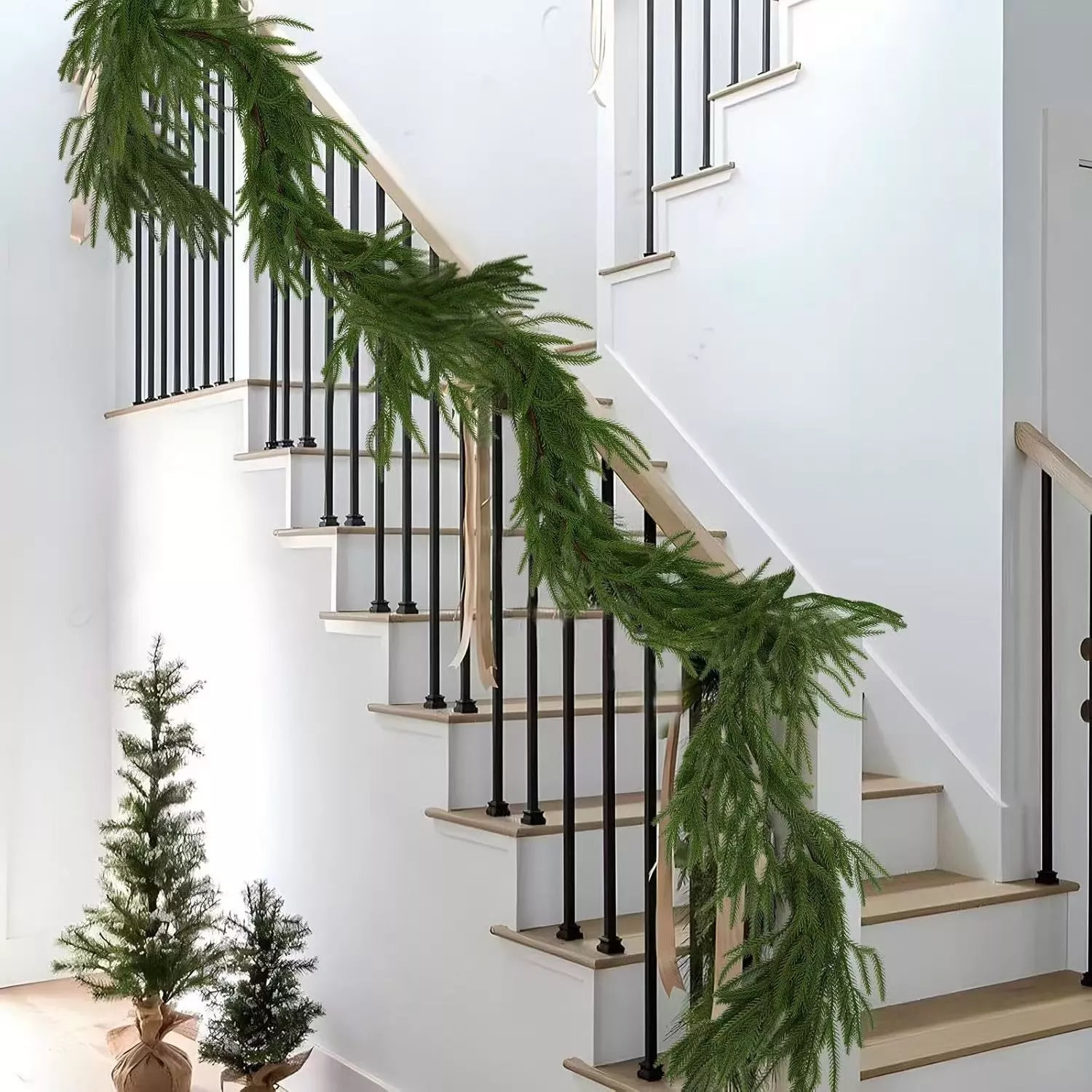 6ft LED Pre-Lit Norfolk Pine Christmas Garland - Artificial Real Touch With Warm White Lights