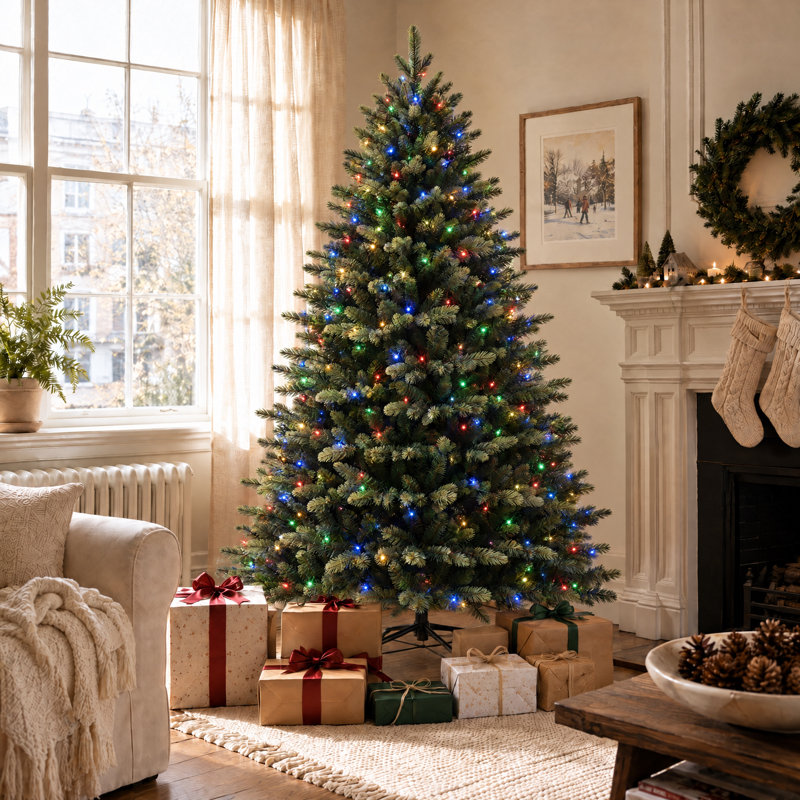 FERNCOMBE Pre-Lit Artificial Christmas Tree - 5ft/6ft/7ft - Warm White & Multi-colour, 5FT