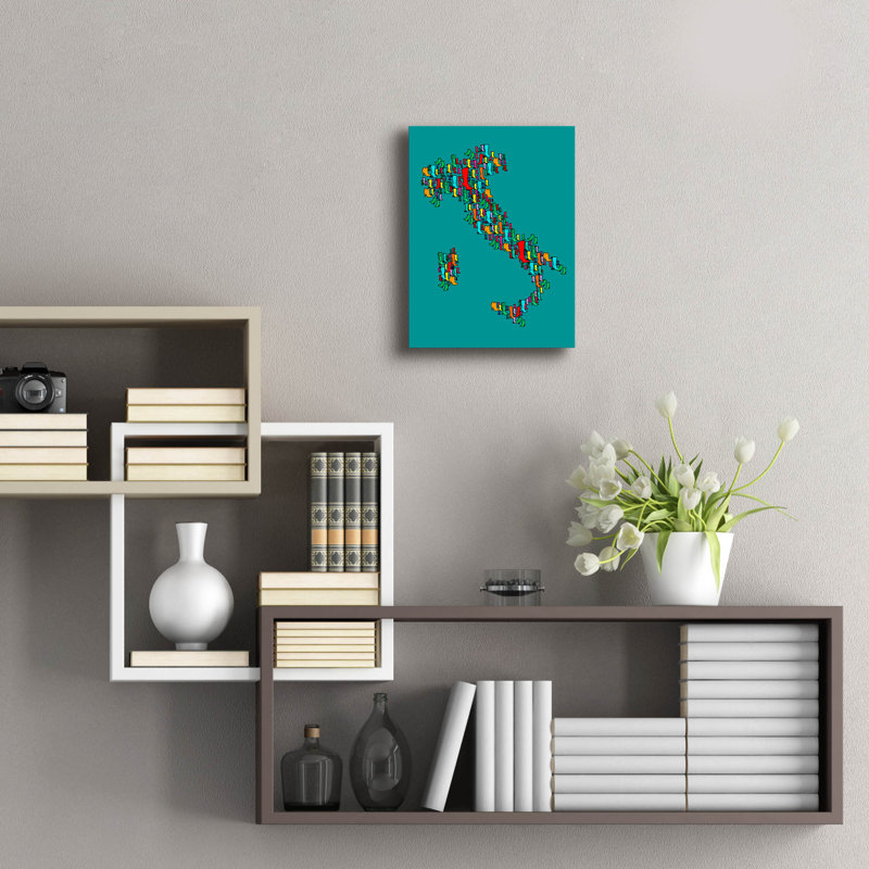 «Italy Map 2» par Mark Ashkenazi, art mural en verre acrylique, H 16 po x l 12 po x P 0,13 po