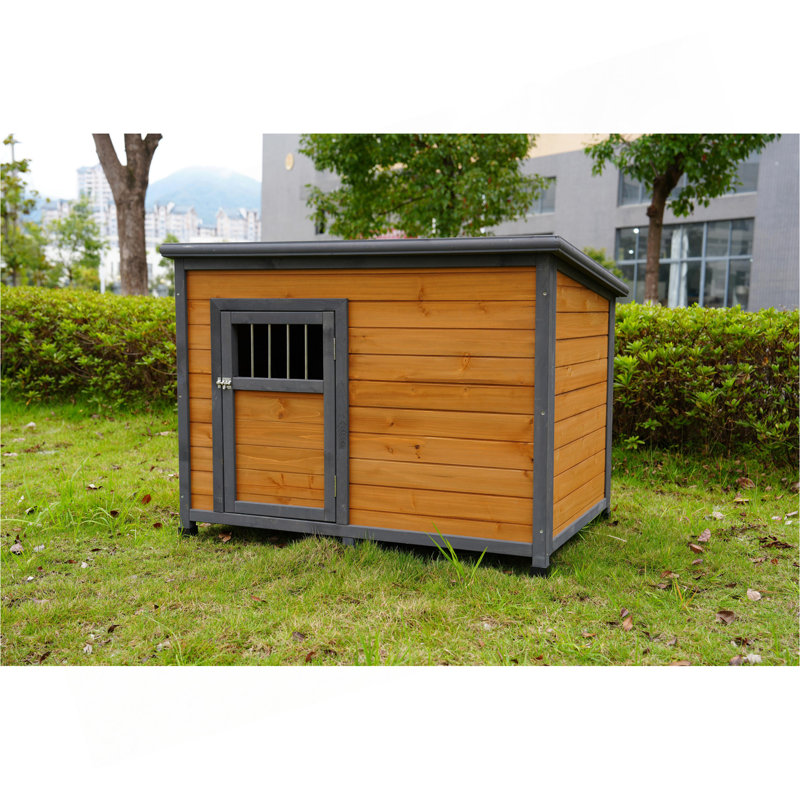 Grande niche pour chien en bois massif de 45 po, toit en plastique PVC imperméable, portes en bois respirantes