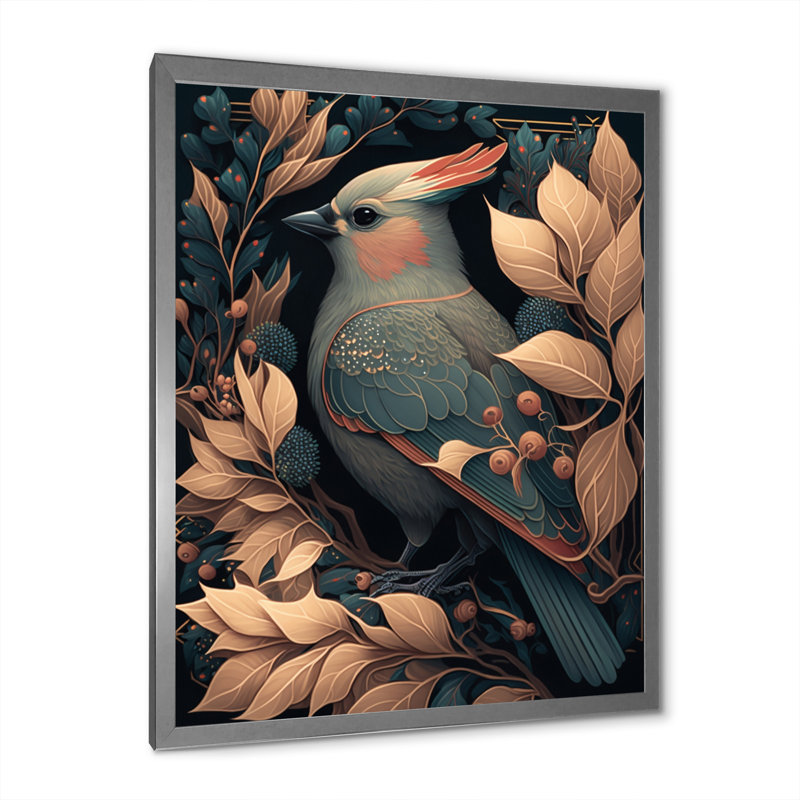 Cardinal oiseau dans des tons rétro délavés, impression sur toile, Cadre photo argenté, H 32 po x l 24 po x P 1 po