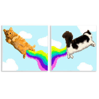  «Pixel Cats with Rainbows», ensemble d'art sur plaque par June Erica Vess