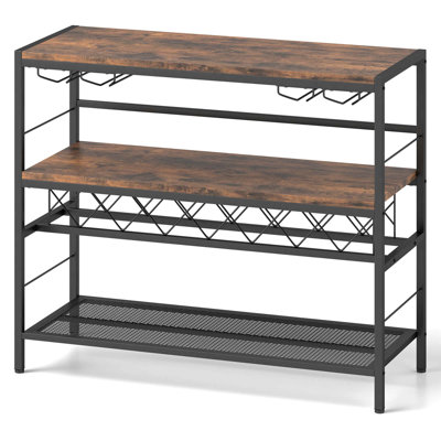 41" Wine Rack With 4 Glass Holders Wide Countertop Middle & Bottom Storage Shelves