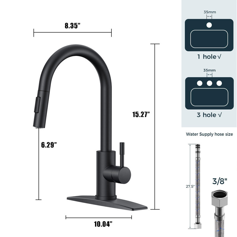 Stainless Steel Kitchen Faucet With Pull-Down Sprayer, High Arc Modern Classic Faucet With Deck, Suitable For 1 Or 3 Holes