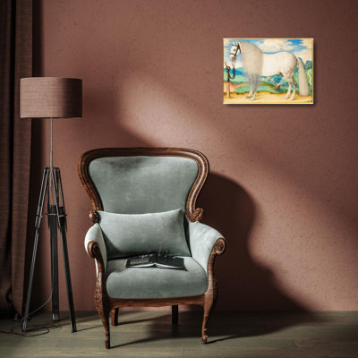 "A Dappled Grey Stallion Tethered in a Landscape" by  Prague School - Gallery Wrap Canvas Wall Art