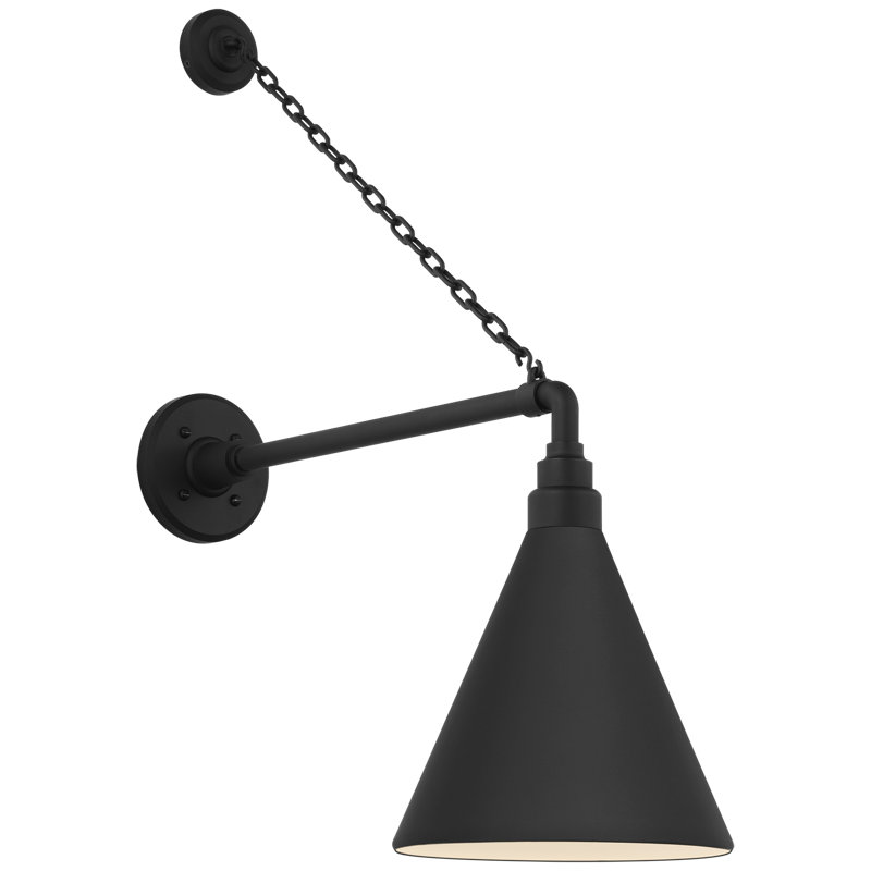 Thomas O'Brien, "Academy 17.5" Anchored Mack Barn Light in Matte Black with 12.5" Green Conical Savannah Shade, Matte Black