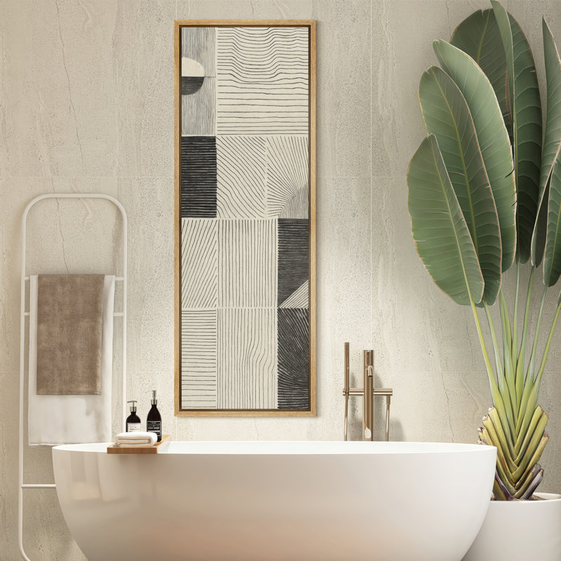 Toile abstraite encadrée, reproduction minimaliste neutre pour décoration murale moderne, Naturel, H 60 po x l 20 po