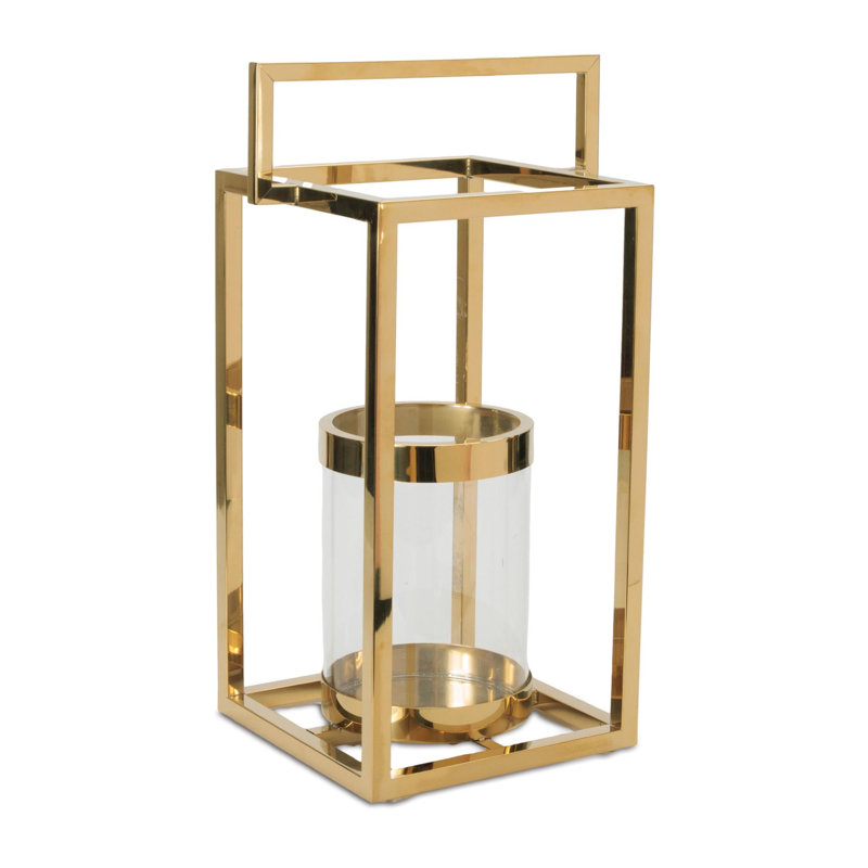 Lanterne carrée en acier inoxydable avec insert en verre, H 19 po