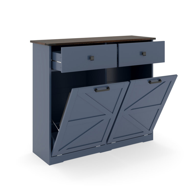 Armoire à ordures à double inclinaison, bac de recyclage autoportant avec tiroir caché, armoire à ordures inclinable pour la cuisine, convient aux poubelles de 20 gallons