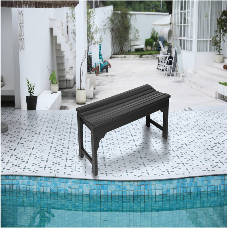 Backless HDPE Adirondack Bench With Wood Texture, Poly Lumber Seat For Patio, Backyard, Balcony, All Weather Resistant With UV Protection