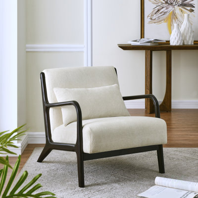 Eterna Mid-Century Modern Style Accent Chair with Removable Lumbar Pillow, Solid Wood Legs, and White Seat for Comfortable Seating