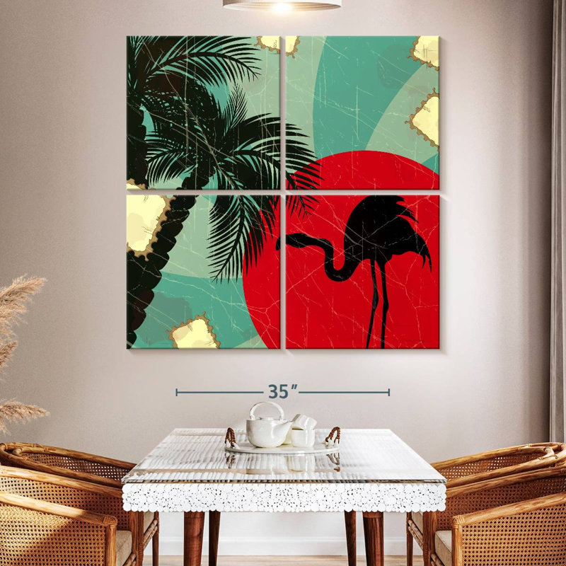 Brampt Retro Flamingo And Palm, 50" H x 50" W
