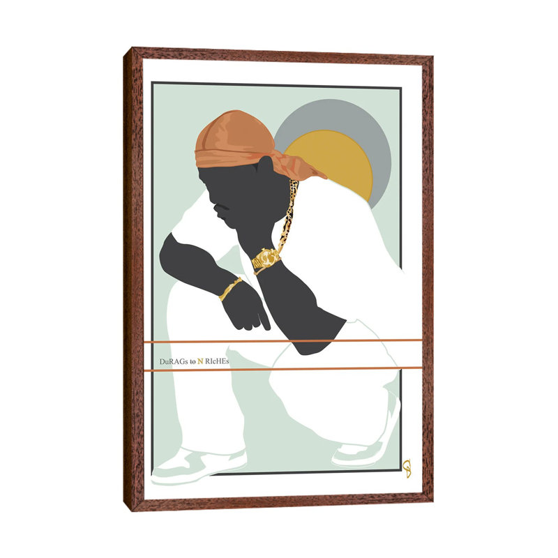 Durags N Riches - Ode To The Durag III by GNODpop - Painting on Canvas, 66.04 cm H x 45.72 cm W, Classic Brown Wood Framed