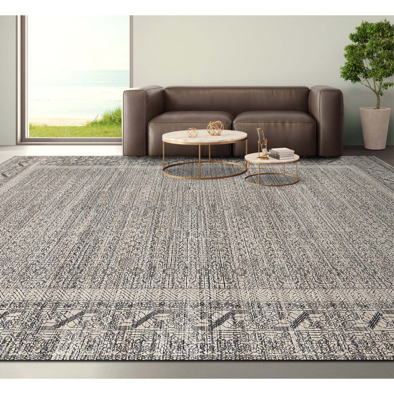 Hand-Knotted High-Quality Black and Silver Area Rug