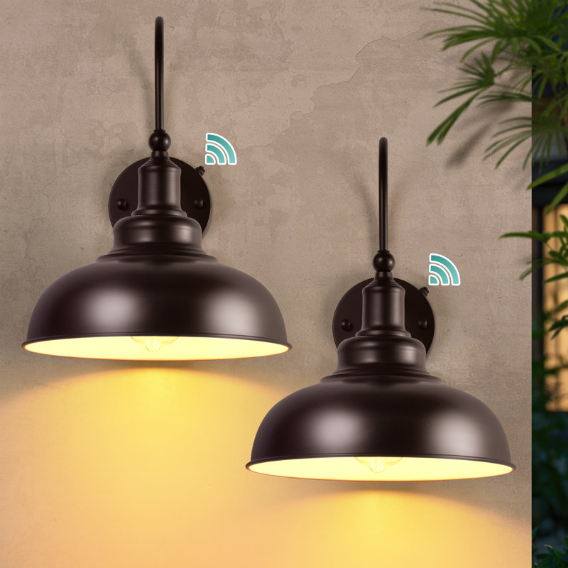 2-Pack Dusk To Dawn Sensor Gooseneck Barn Light - Farmhouse Outdoor Wall Sconce In Crimson And White(Bulb Not Include)