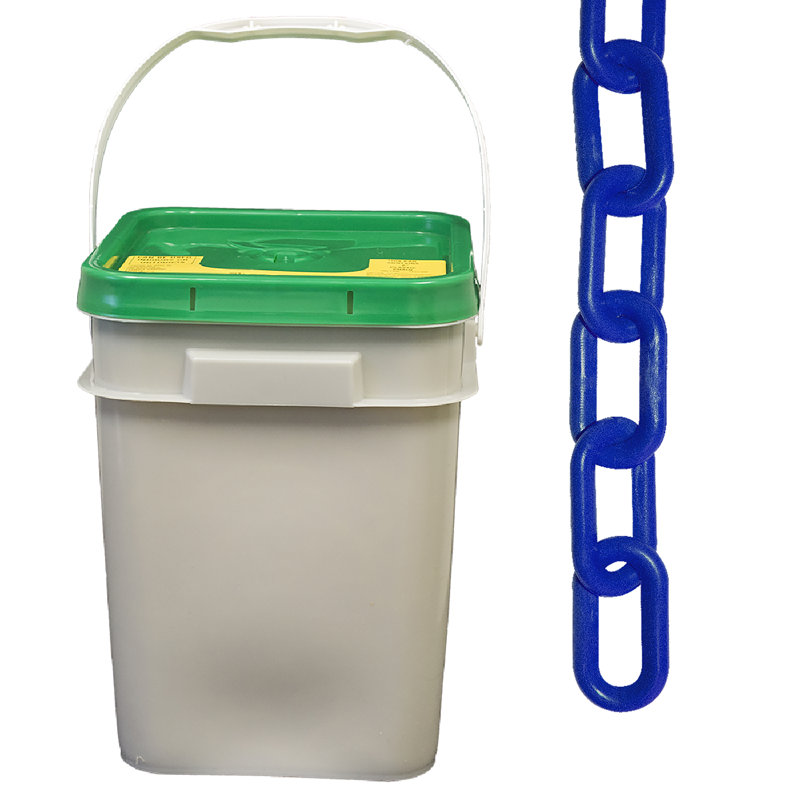 Chaîne de sécurité en plastique dans un seau, Bleu trafic, H 1,44 po x l 3600 po x P 0,21 po