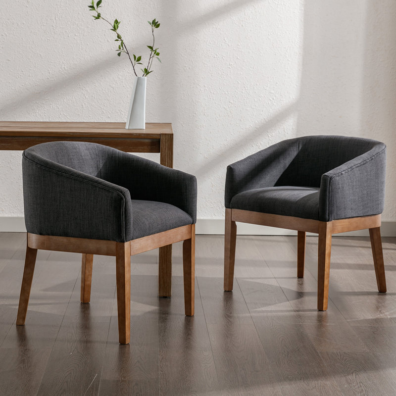 Belsford 19.25'' H Linen Upholstered Oak Armchair, Charcoal, Brown
