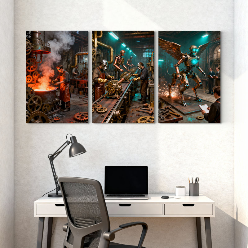 Fantaisie et science-fiction, atelier Steampunk, atelier, ensemble de 3 impressions murales sur toile, H 30 po x l 60 po