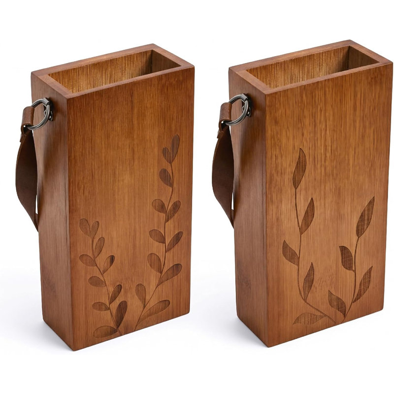 Ensemble de 2 plantes d'intérieur en bambou, poignée en cuir durable
