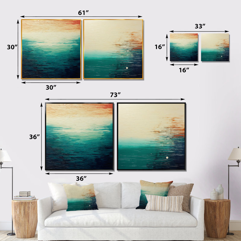 Minimaliste Essence Beach I - Ensemble de 2 décorations murales abstraites minimalistes, Cadre flottant doré