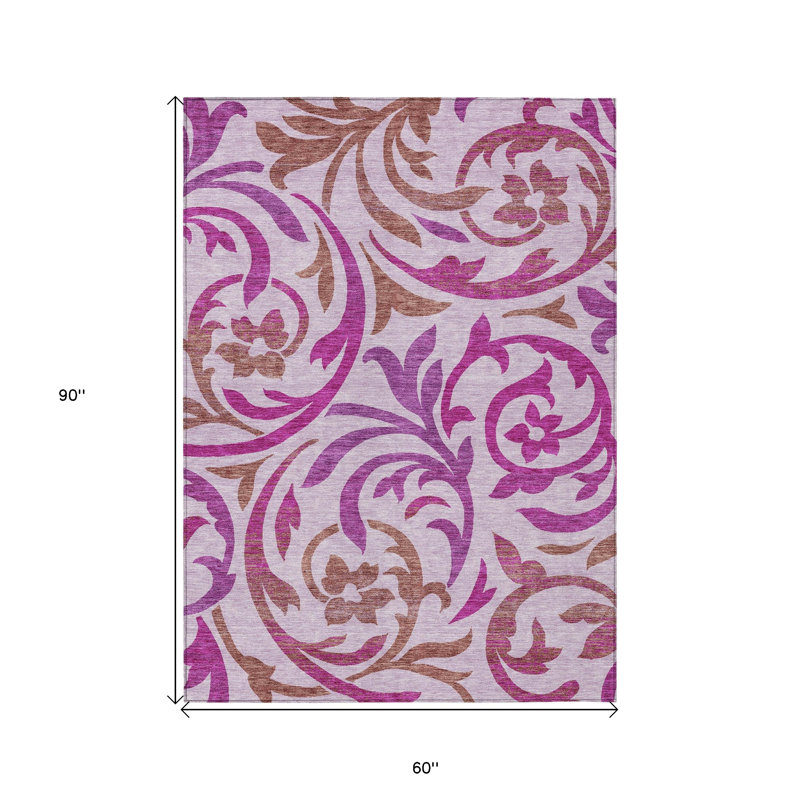 Tapis extérieur lavable floral mauve et lavande 5 pi x 8 pi mauve
