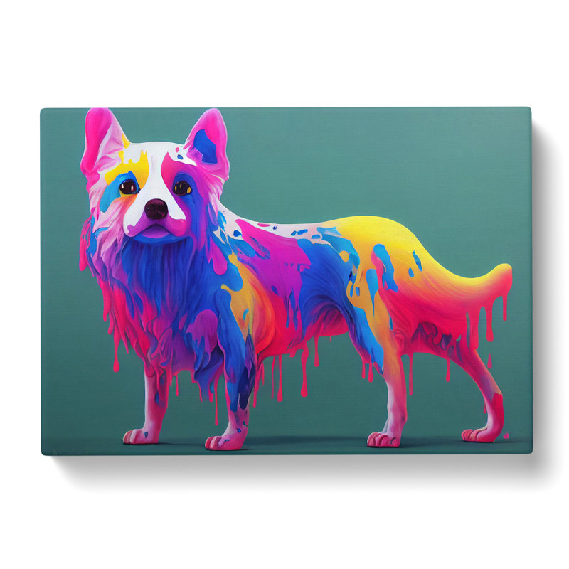 Dripping Paint Dog - Wrapped Canvas, 35cm H x 50cm W x 3cm D