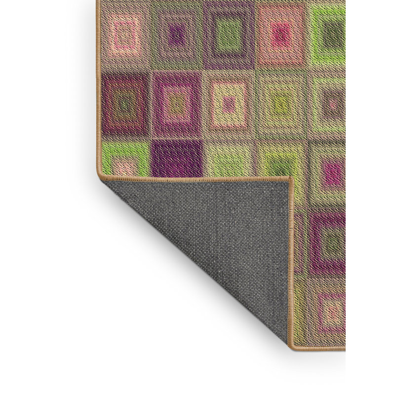 Tapis géométrique en laine vert, Rectangle 5 pi x 7 pi