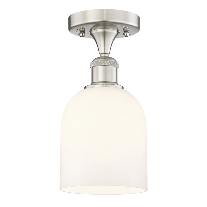 Edison - Allysson - 1 Light 6" Semi-Flush Mount - Seedy Shade, Brushed Satin Nickel, Glossy White