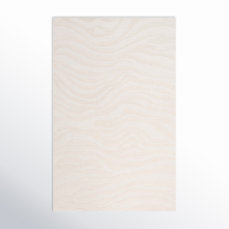 Burleson Abstract Hand Tufted Wool Area Rug in Ivory, Rectangle 5' x 8'