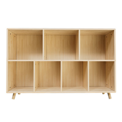 Bibliothèque en bois, bibliothèque à 2 niveaux, 7 compartiments de rangement, bibliothèque ouverte avec pieds pour le bureau personnel, le salon, le bureau
