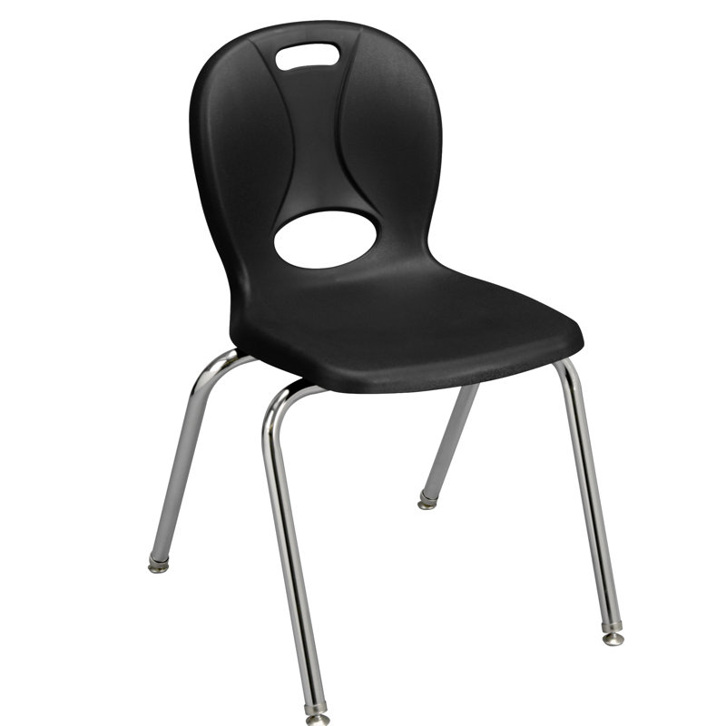 Structure Series Plastic Stacking Classroom Chairs with Contoured Seats (Set of 4), Black, 18"
