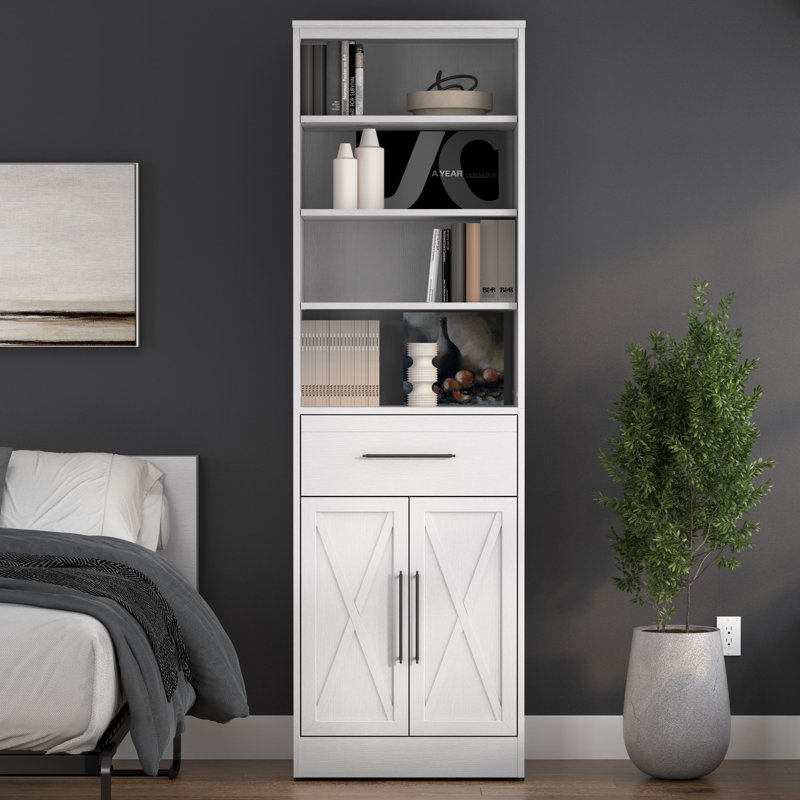 Organisateur de placard 25 W avec tiroir et portes, Chêne blanc pur