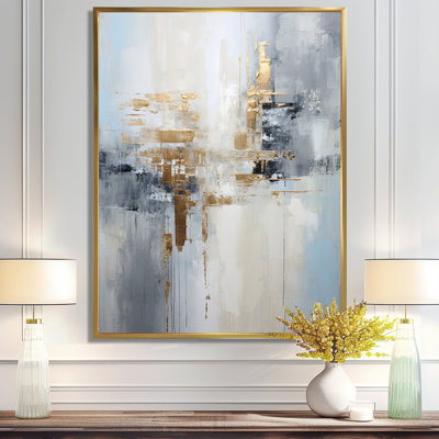 «Gold Memories On Faded Blue», art mural abstrait