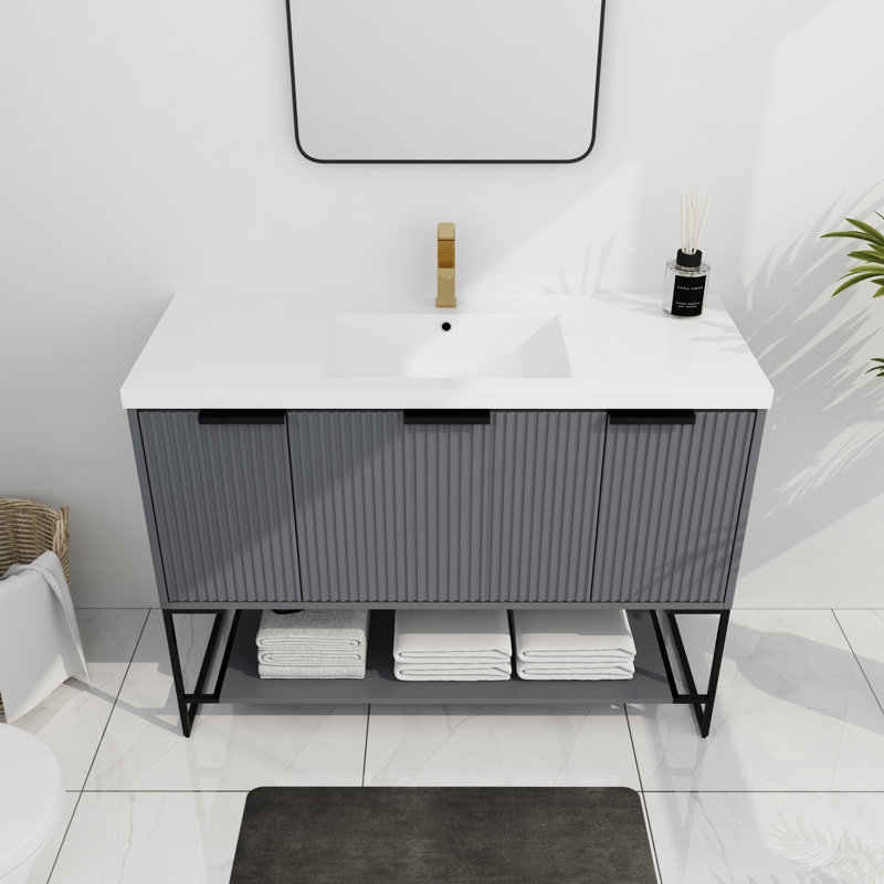 Meuble-lavabo simple 47,22 po avec plateau Salay, Gris