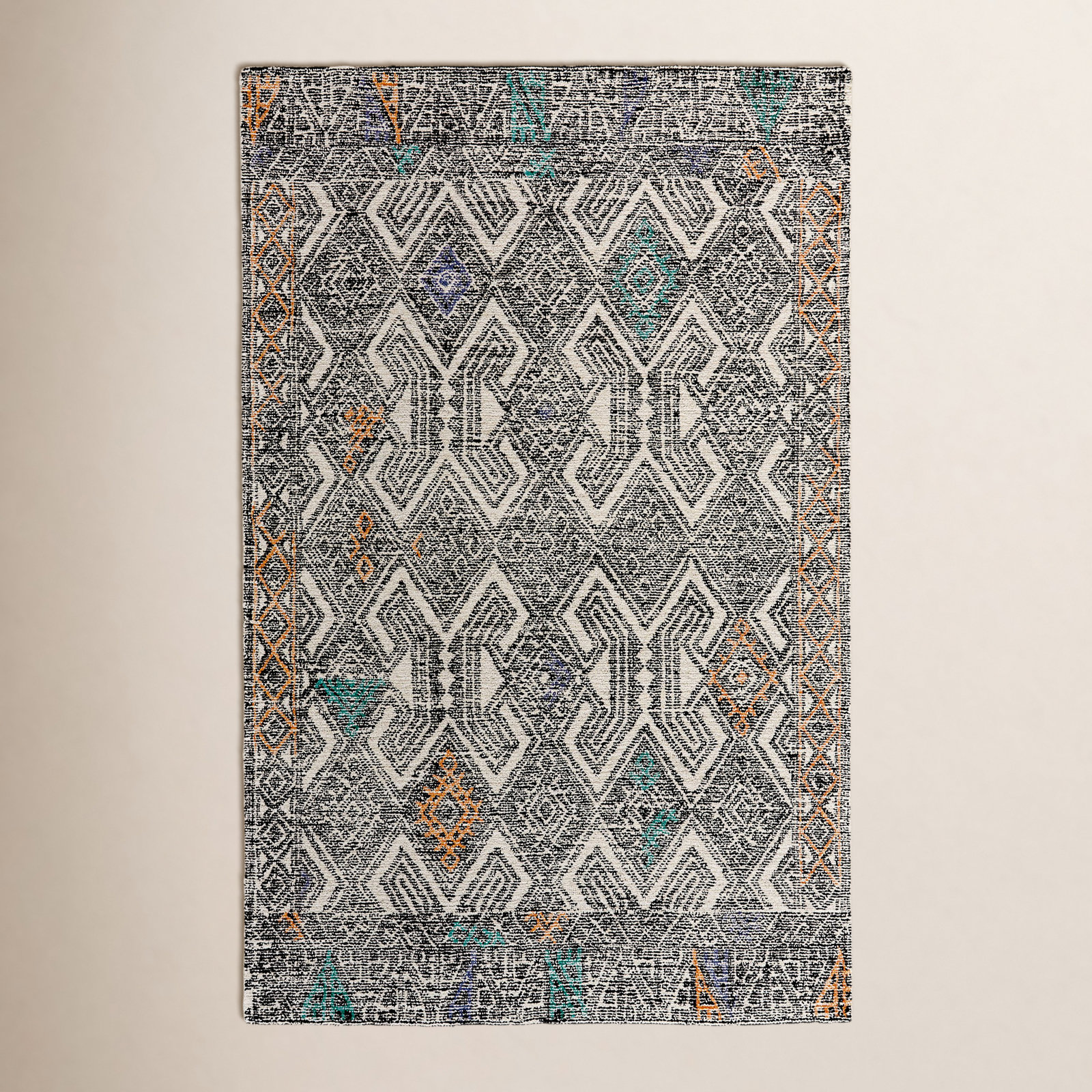 Eliel Black White Hand-Tufted Geometric Rug, Rectangle 5' x 8'