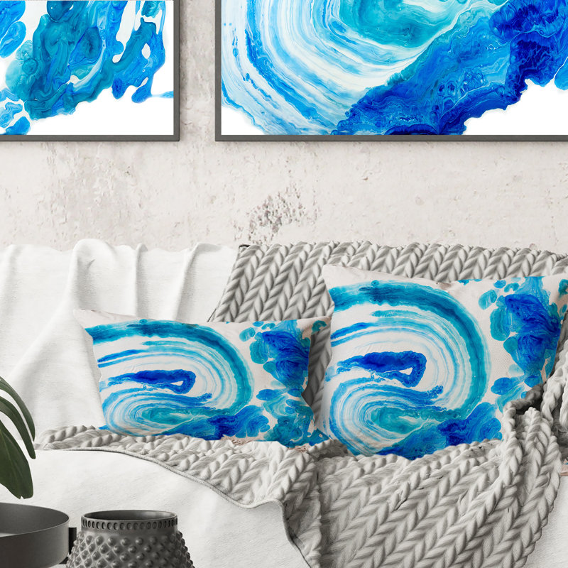 Coussin lombaire abstrait bleu et blanc