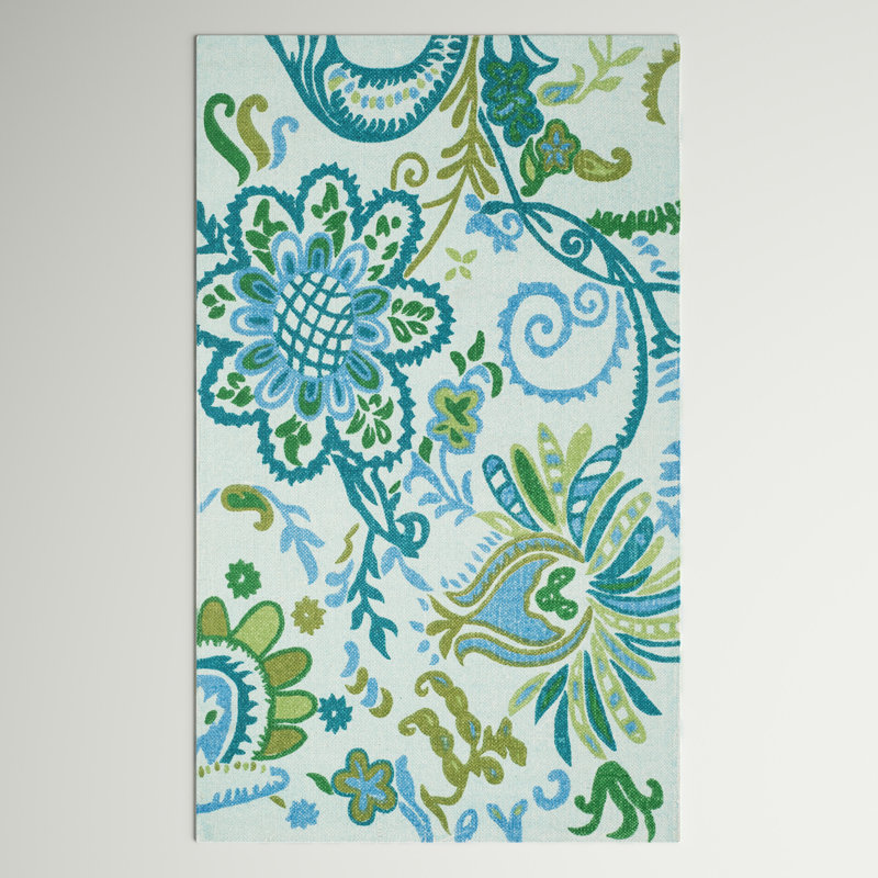 Mucha Hand-Loomed Light Blue/Green Area Rug, Rectangle 2'6" x 4'