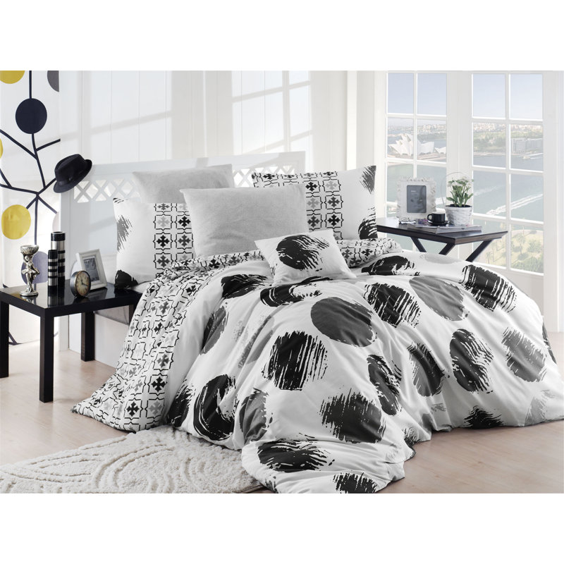 Ensemble de housse de couette en mélange de coton noir Buharkent, Housse de couette 61 po x 79 po + 1 taie d'oreille