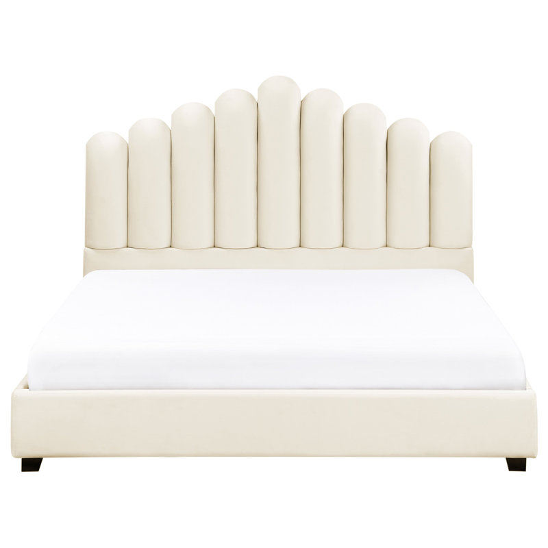 VINCENNES Upholstered Velvet Bed, European Double (140 x 200 cm), White