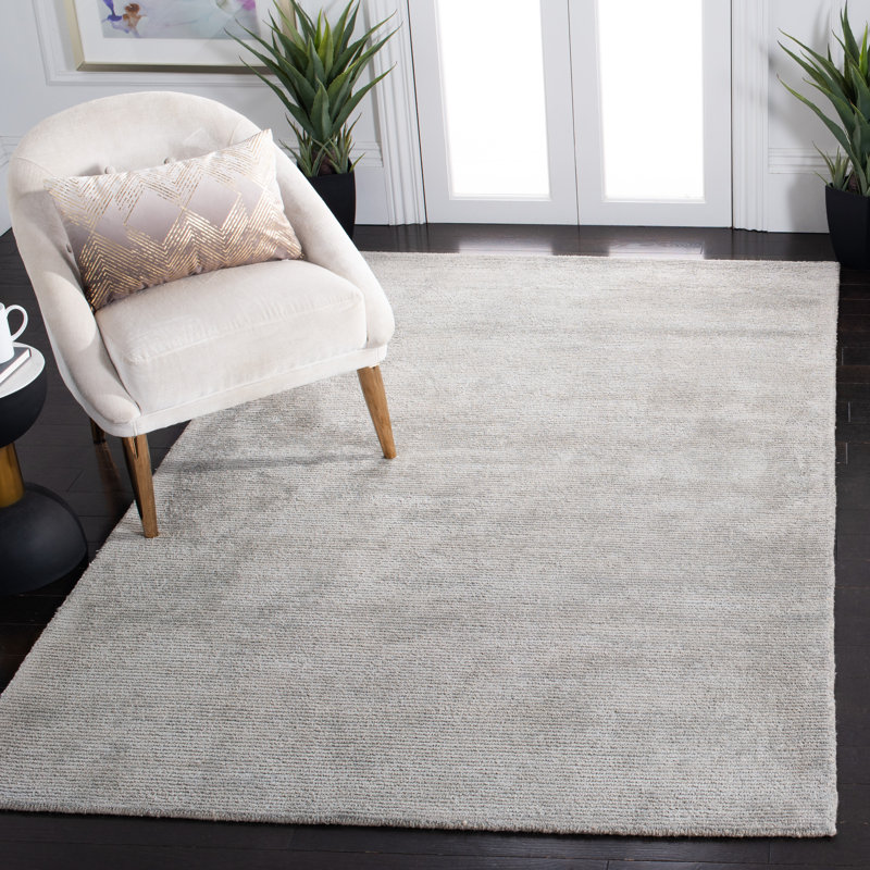Tapis gris en viscose / laine touffeté à la main Cheevers, Rectangle 4 pi x 6 pi