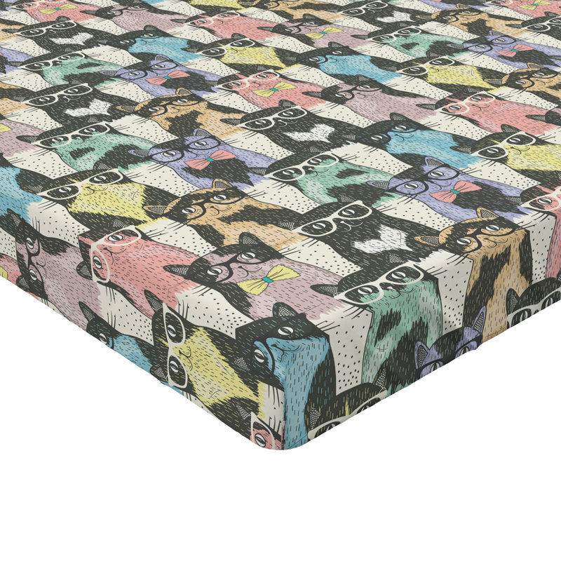 Ambesonne Cat Fitted Sheet 2-Pack Retro Hipster Bow Ties Multicolor, Full Fitted Sheet