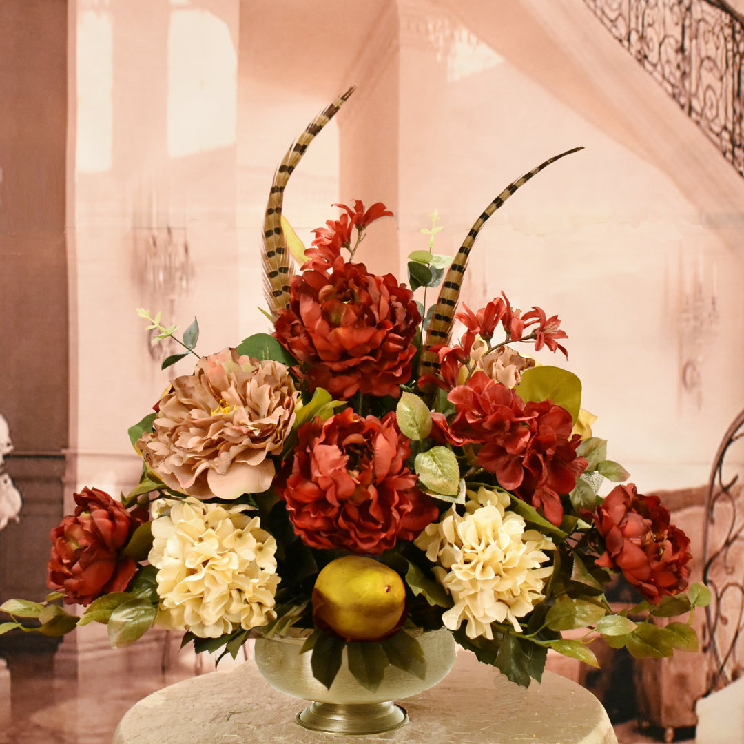 Faux Silk Hydrangea Arrangement in Vase Floral Home Decor