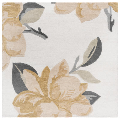 Tapis floral en laine / coton touffeté à la main Jardin 403 - ivoire / beige