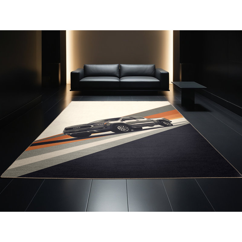 Machine Washable Maurice Modern Pickup Truck Modern Rug in Beige – Beige Binding, 2x4