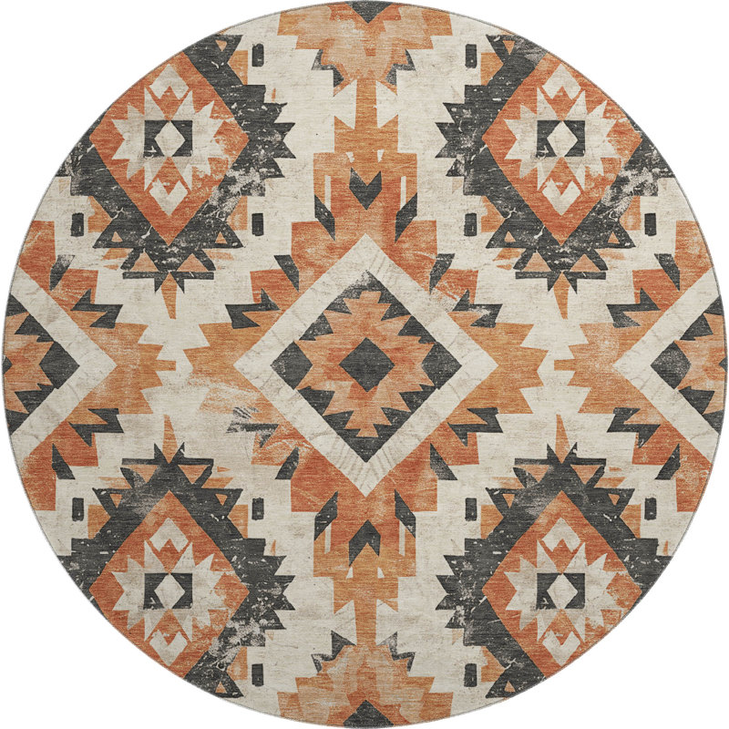 Premium Machine Washable Crestover AMF1878 Aztec Rug, Round 8'