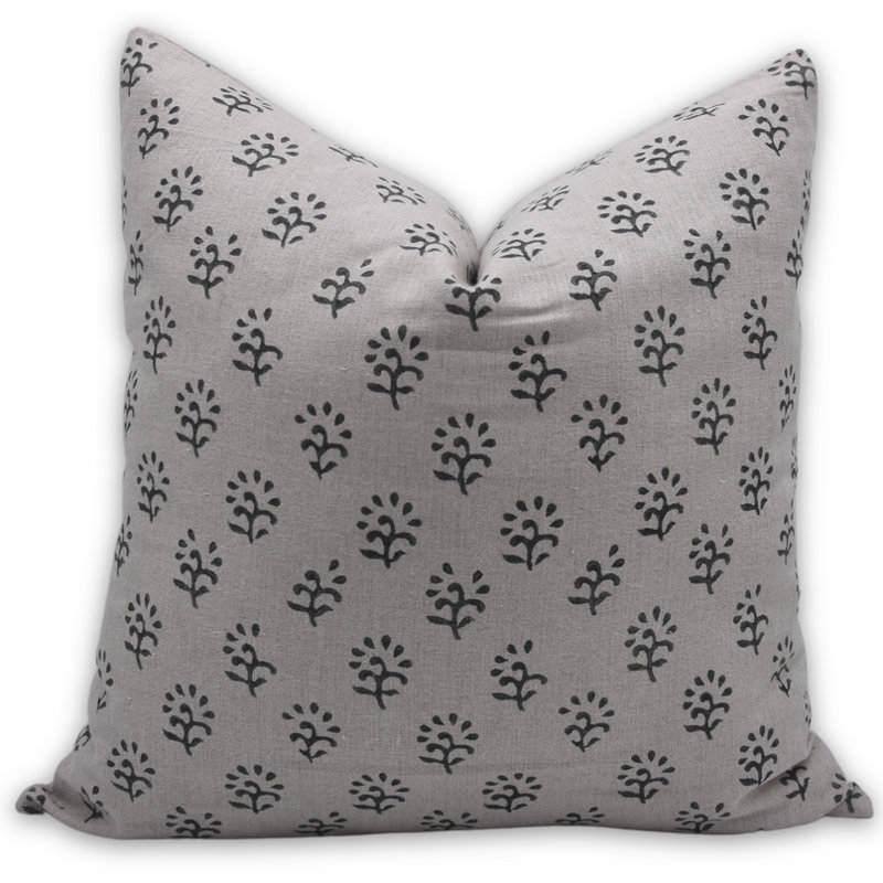 Linen Pillow Cover, 14" x 14", Square, Gray Floral 1